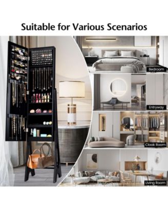 Freestanding Jewelry Cabinet Armoire Organizer with Bevel Edge Mirror