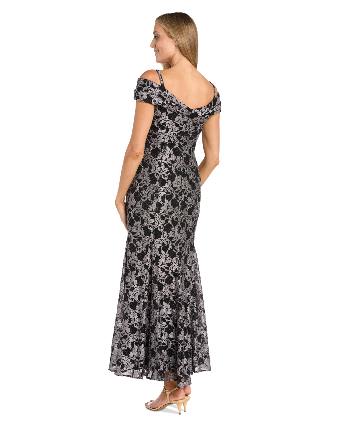 R & M Richards Women's Embroidered-Mesh Mermaid-Skirt Gown -Black