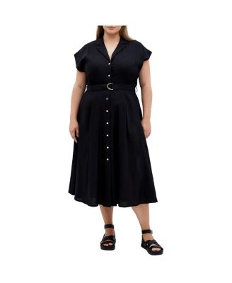 macys womens linen dresses Reiss Women's Short-Sleeve Belted Linen with Midi Dress
