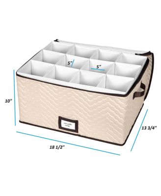 Wine Glass Storage Box with Dividers and 5&amp;quot;W cells - Holds 12 Wine Glasses up to 10&amp;quot; Tall
