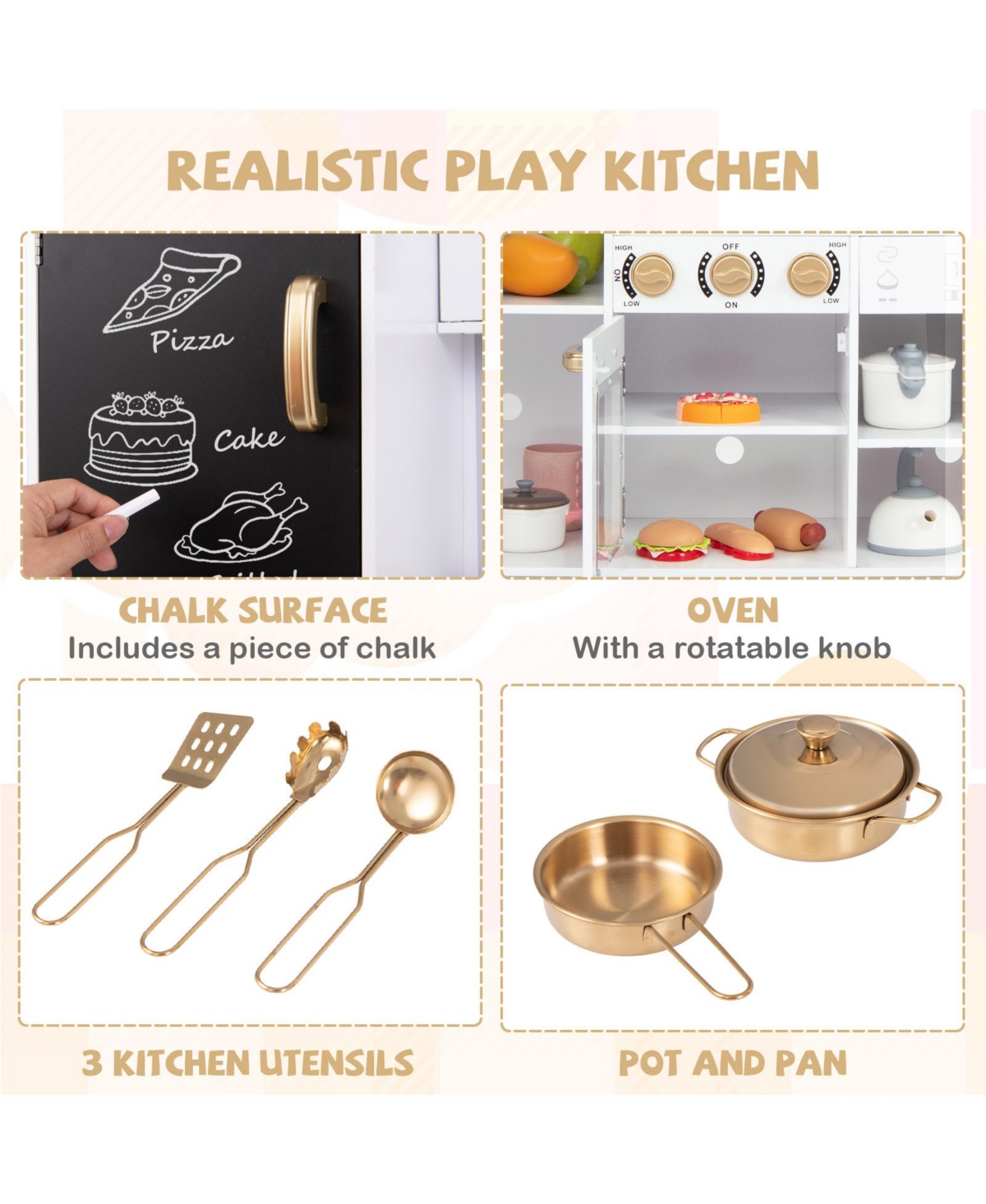 Hongge Pretend Play Kitchen for Kids with Real Sounds and Lights