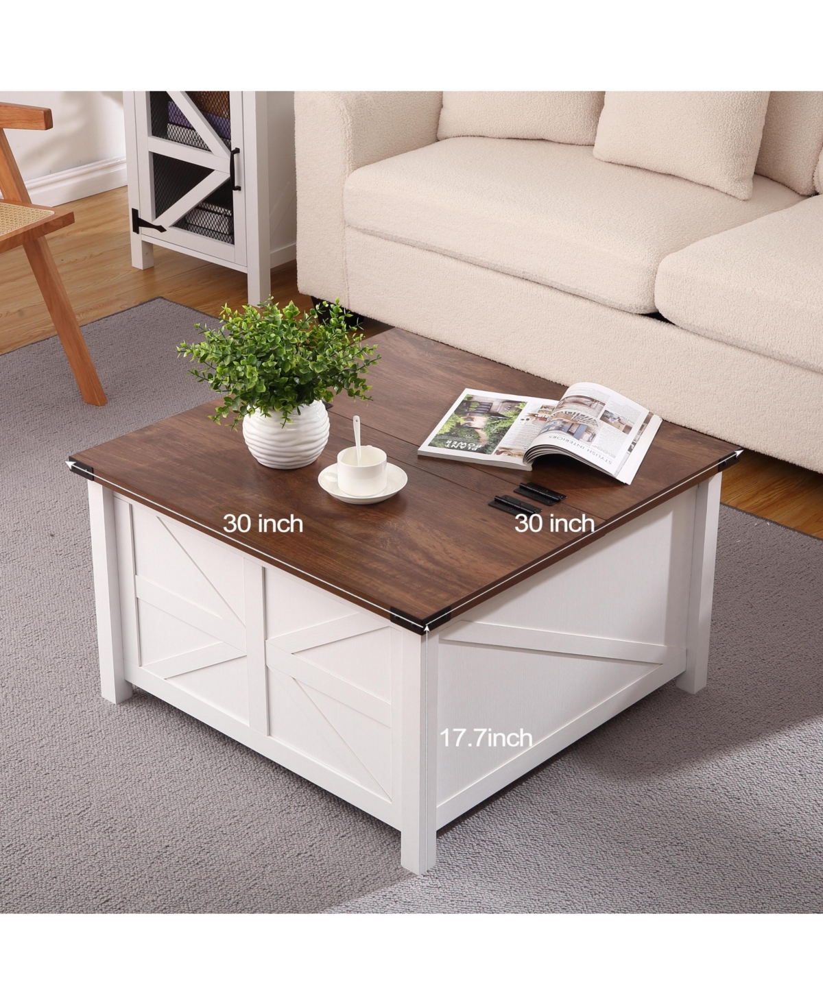 gaomon Rustic Farmhouse Coffee Table With Hidden Storage Compartment And Hinged Lift Top - Wood Center Table For Home Office And Living Room - B
