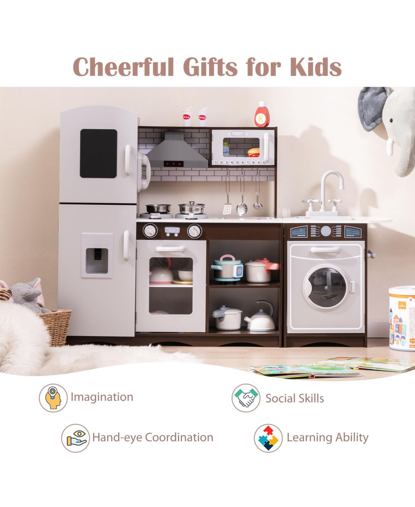 Детские игрушки HONGGE Corner Kids Play Kitchen Set with Lights, Sounds and Storage, Ages 3+ — фото 6