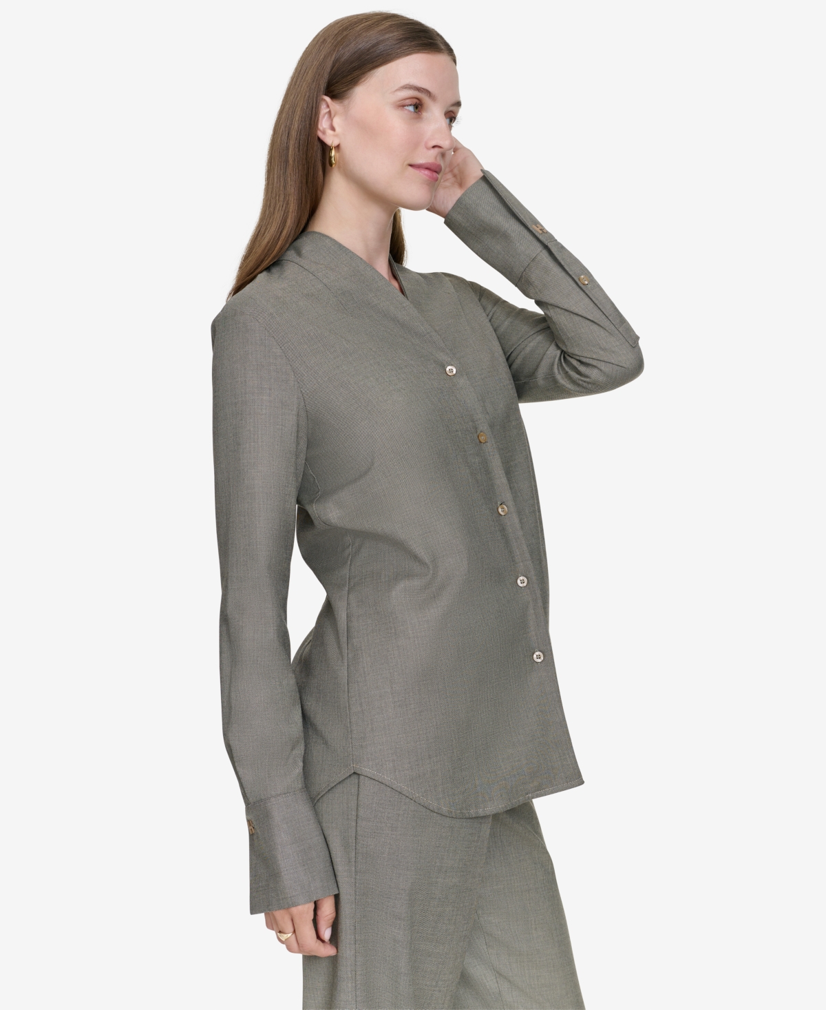 Halston Women's Mock-Neck Shirt -camel