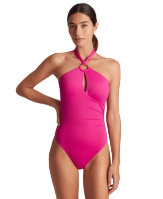 Lauren Ralph Lauren - Ring-Detail Over-The-Shoulder Underwire Tummy-Control One-Piece Swimsuit