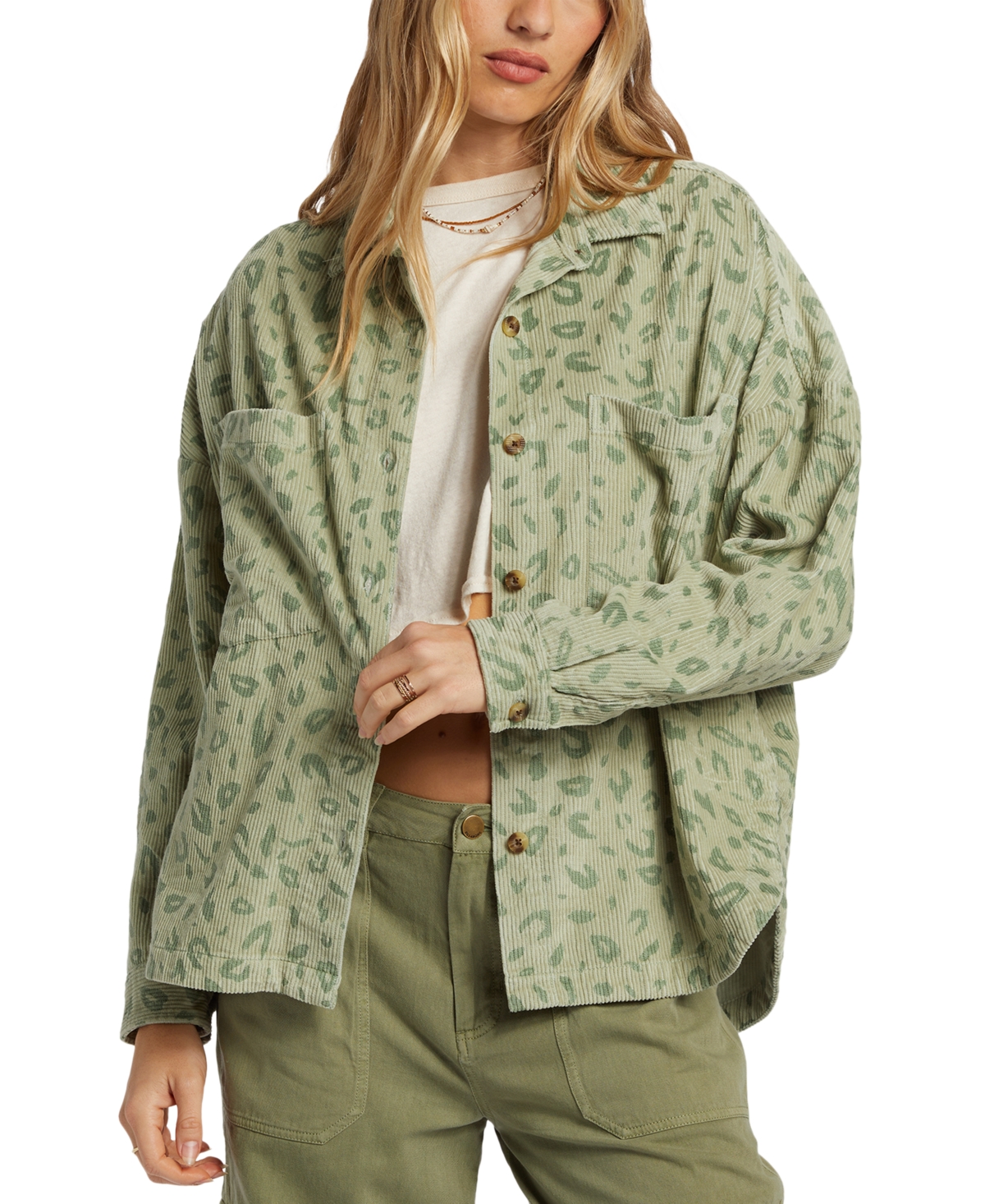 Juniors' Stoked On You Oversized Cotton Corduroy Shirt - Crystal