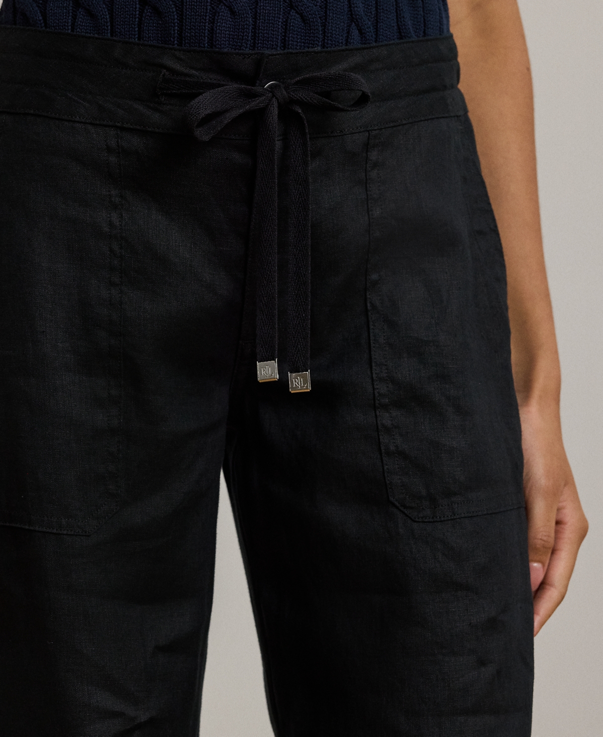 Ralph Lauren Petite 100% Linen Wide-leg Linen Pants In Black
