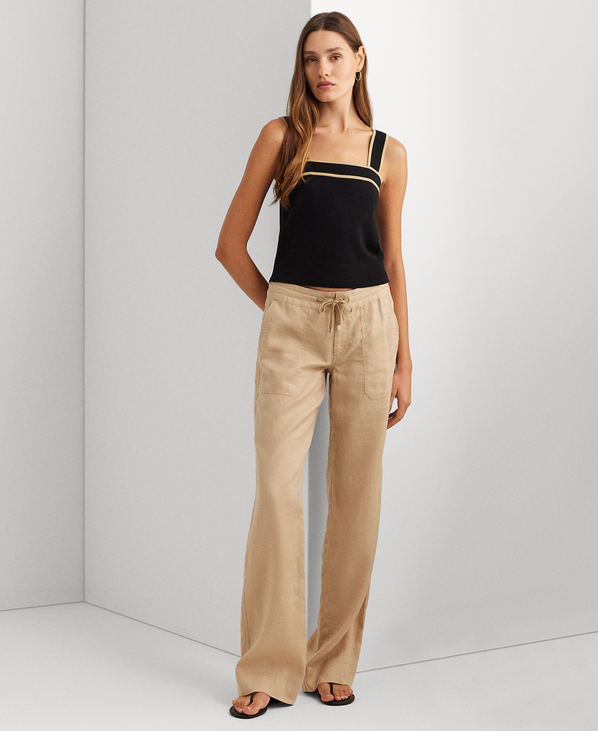 Ralph Lauren Petite 100% Linen Wide-leg Linen Pants In Neutral
