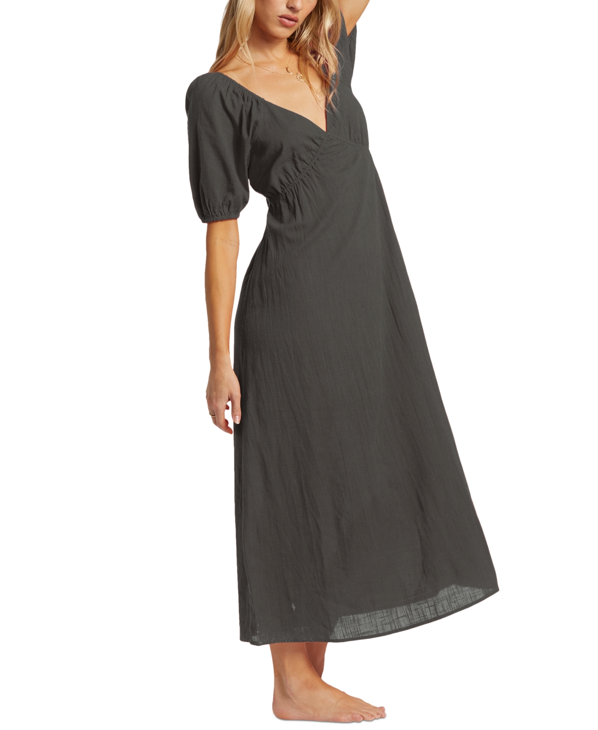 Billabong Love Fade Puff Sleeve Maxi Dress In Black