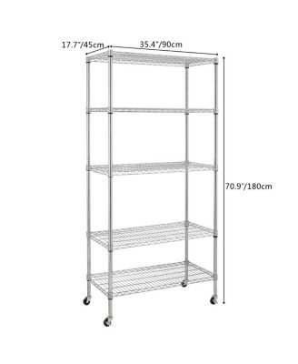 5-Tier NSF-Certified Steel Wire Shelving with Wheels - Chrome