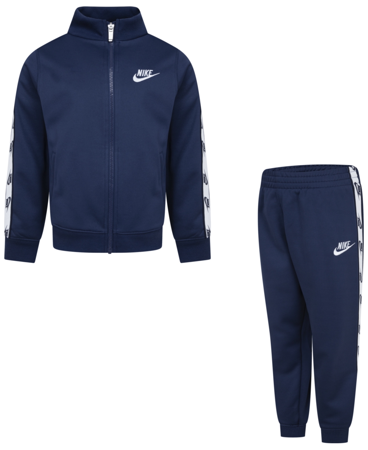 Nike Little Boys Dri-fit Full-zip With Logo Taping Trim Jacket & Pants, 2-piece Set In Midnight Navy