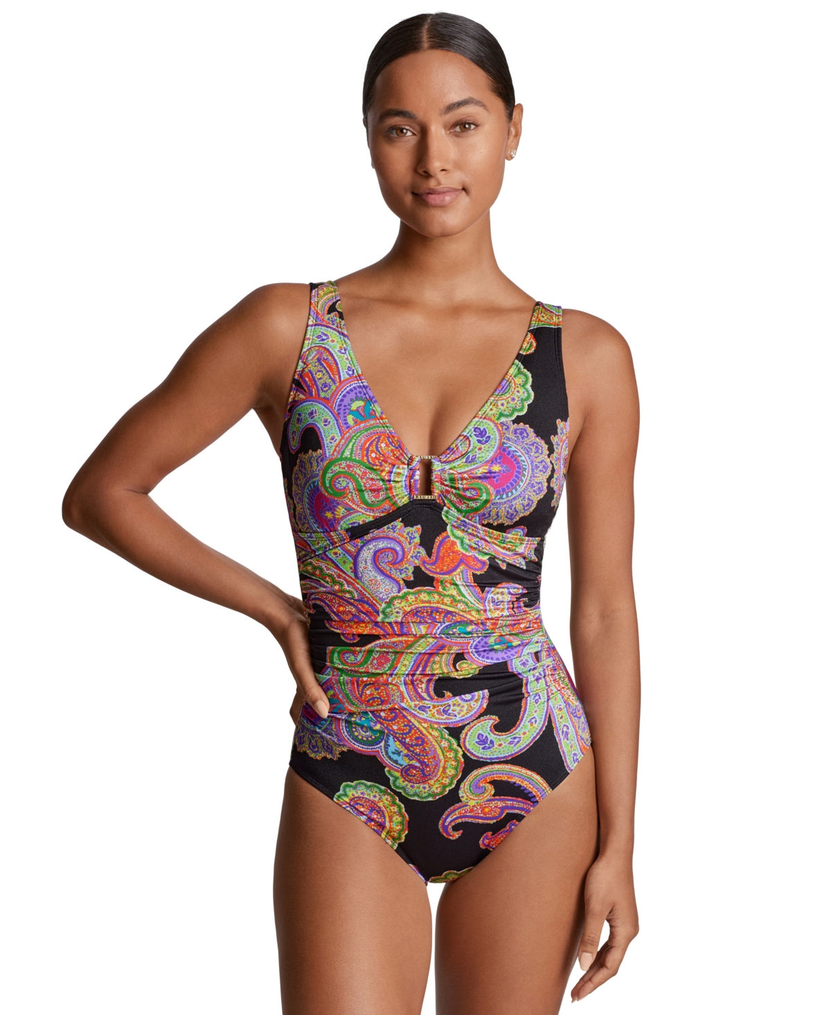 Women's Paisley-Print Ruched One-Piece Swimsuit - Bordado Paisley