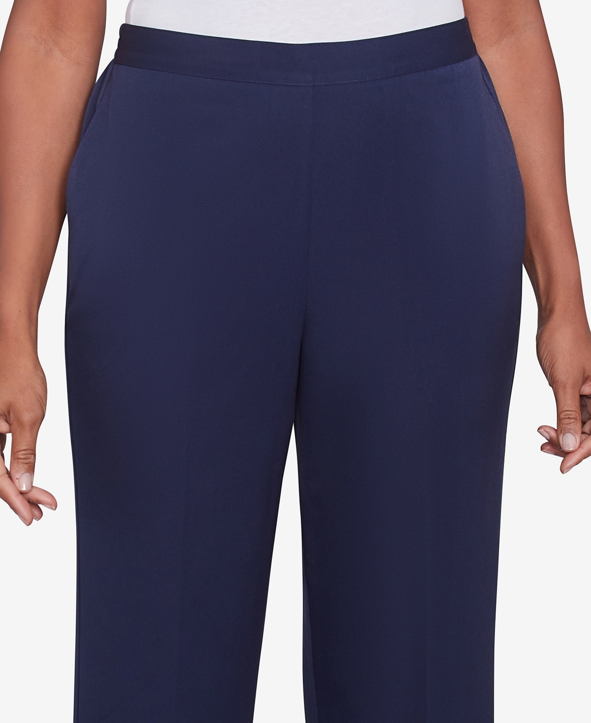 Alfred Dunner Women's Block Island Modern Stretch Twill Medium Length Pants In Navy