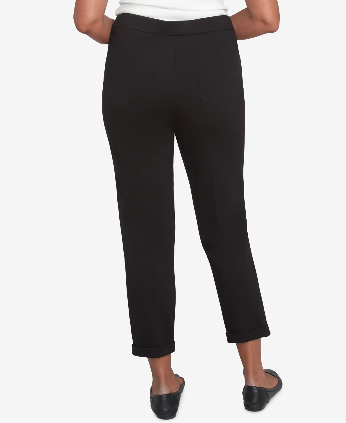 Alfred Dunner Petite Rue Rivoli Rue Flat Elastic Waist Front Pocket Short Length Ponte Pants In Black