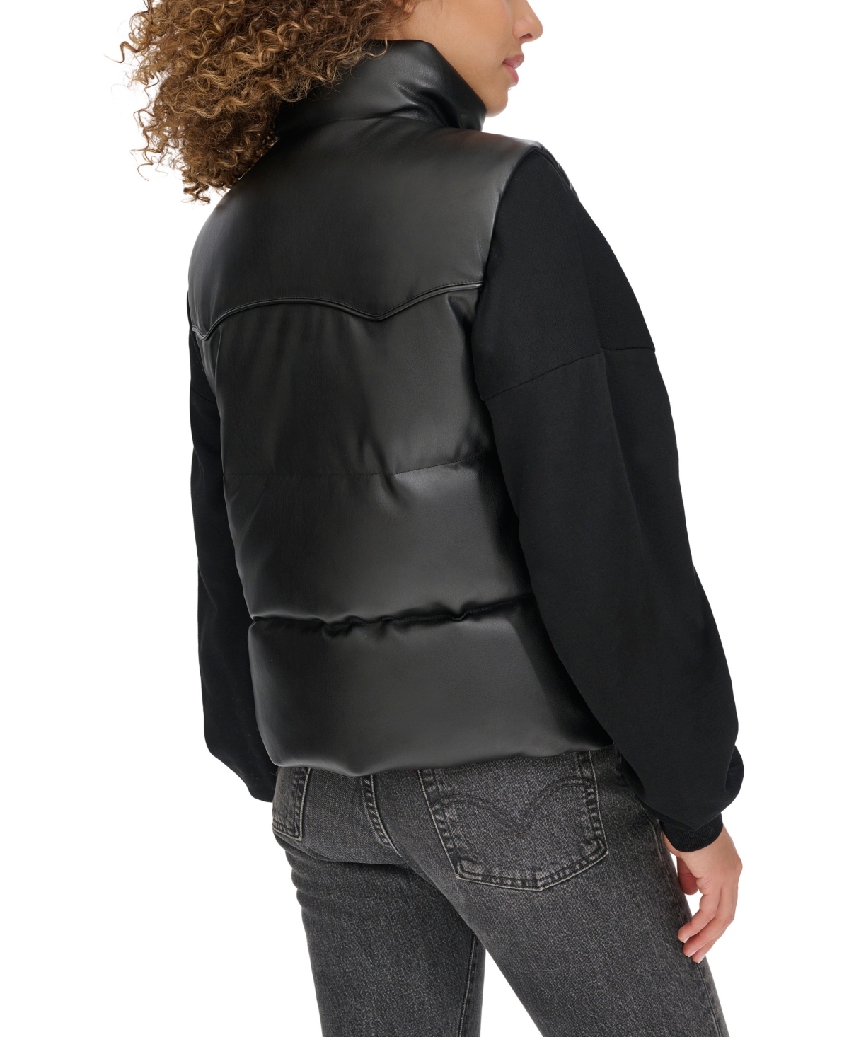 Shop Levi's Women's Faux Leather Western Puffer Vest In Black