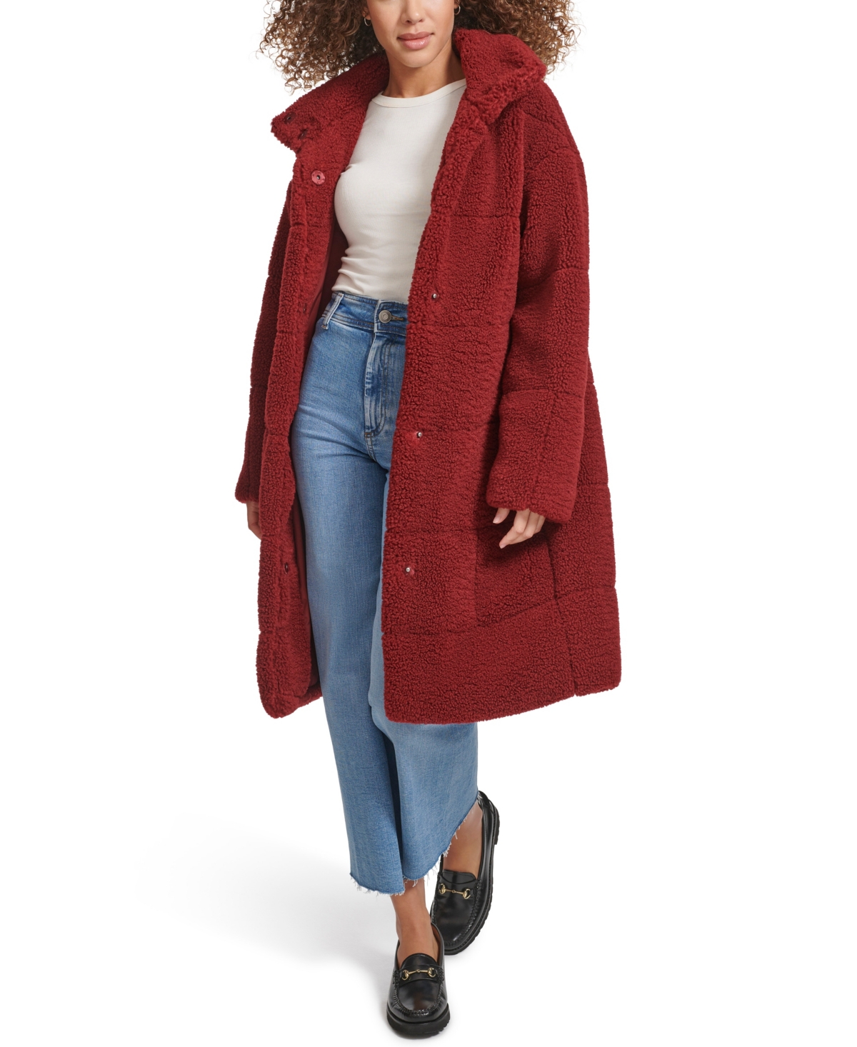Levi's Quilted Fleece Long Teddy Coat In Cabernet
