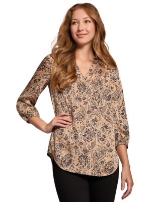 Jones New York - Women's Kelly Printed Satin Twill Tunic Blouse