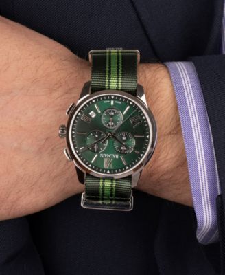Men's Swiss Chronograph Madrigal Dark Green Striped NATO Strap Watch 42mm