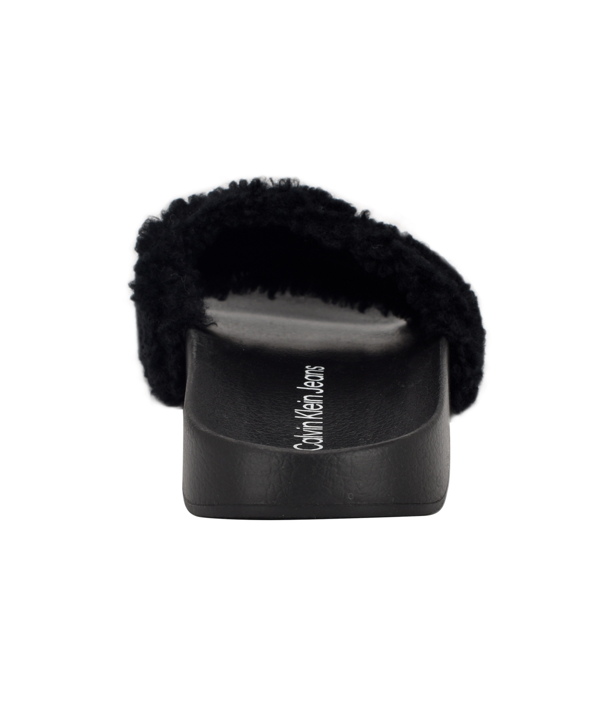 Calvin Klein Women's Amaya Fuzzy Slide Sandals In Black Shearling Logo