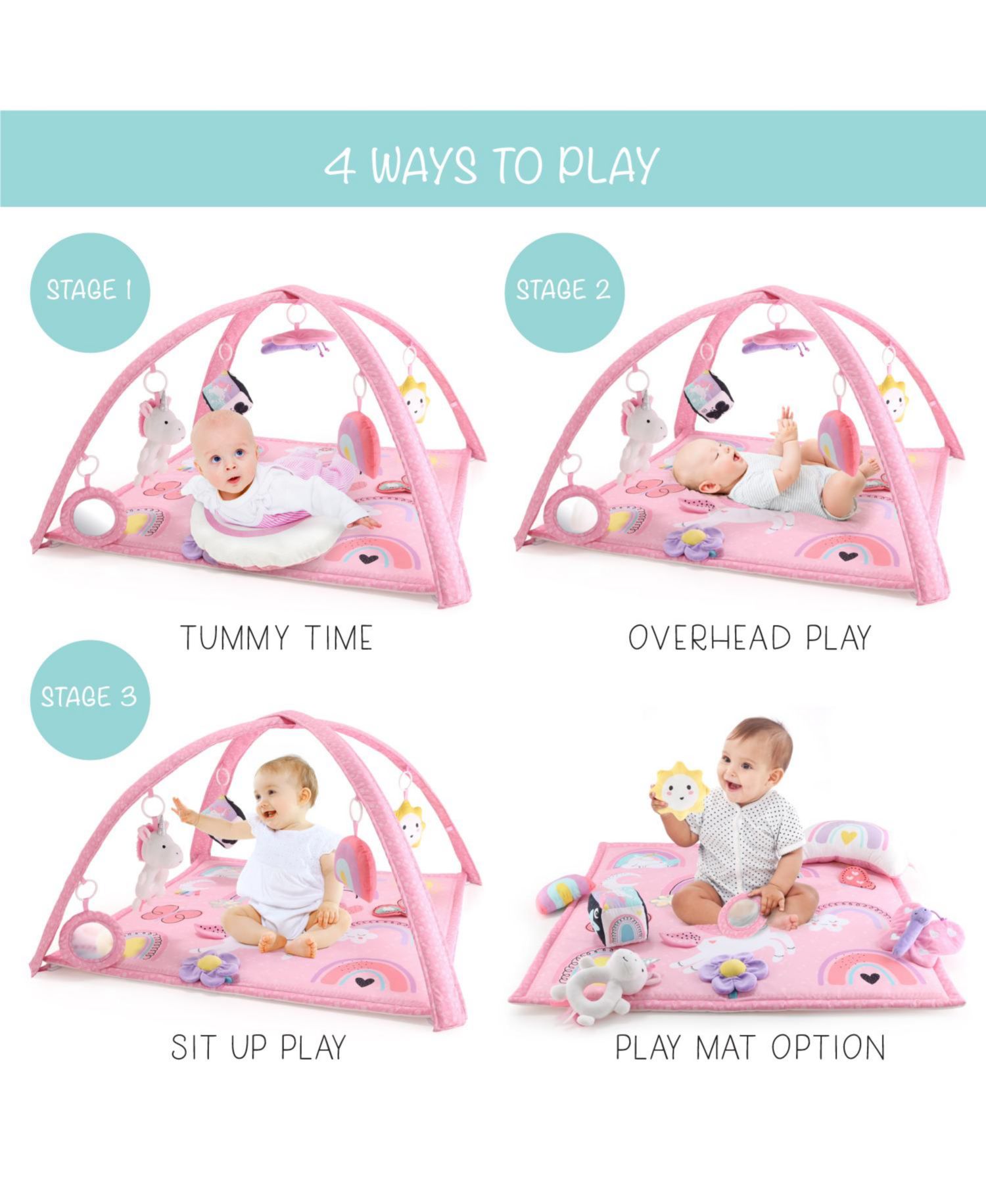 7 in 1 Baby Play Gym and Tummy Time Mat, Rainbow Paradise