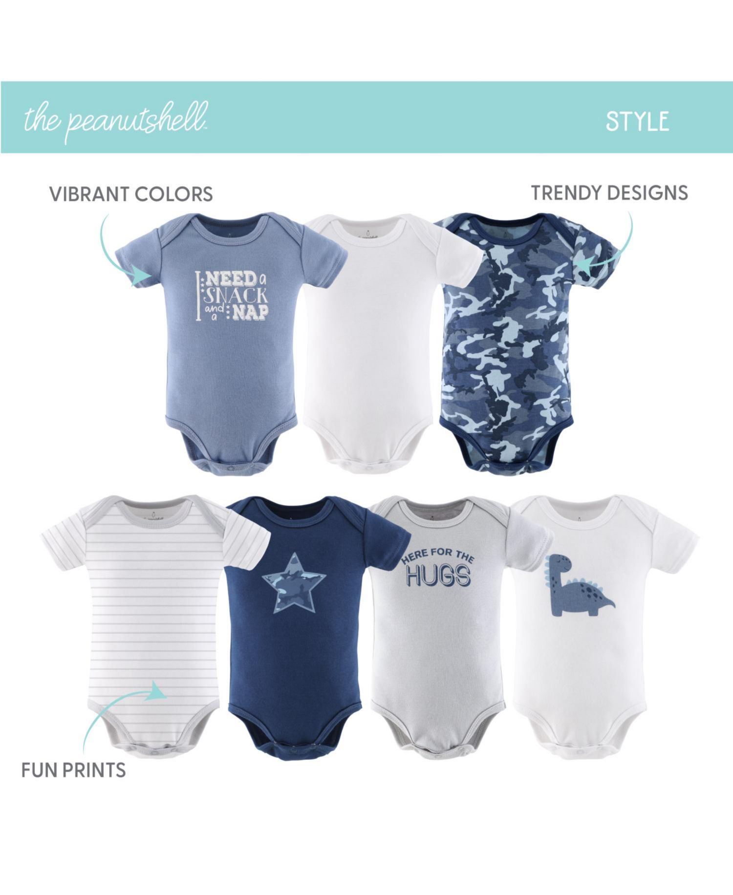 Baby Boys Bodysuits, 7-Pack, Blue Camo