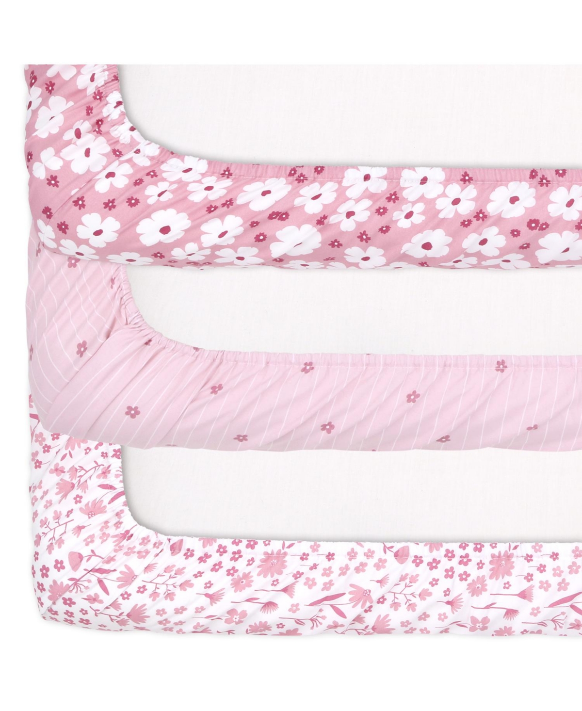 The Peanutshell Pack n Play, Mini Crib, Portable or Fitted Playard Sheets for Baby Girl, Daisy, 3 Pack Set -mauve