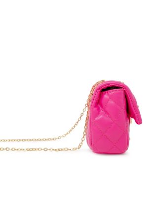 Girls Classic Quilted Stud Handbag, Hot Pink