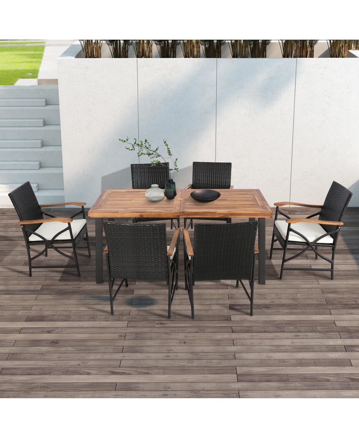 Sugift Set of 4 Patio Wicker Chairs with Soft Zippered Cushion