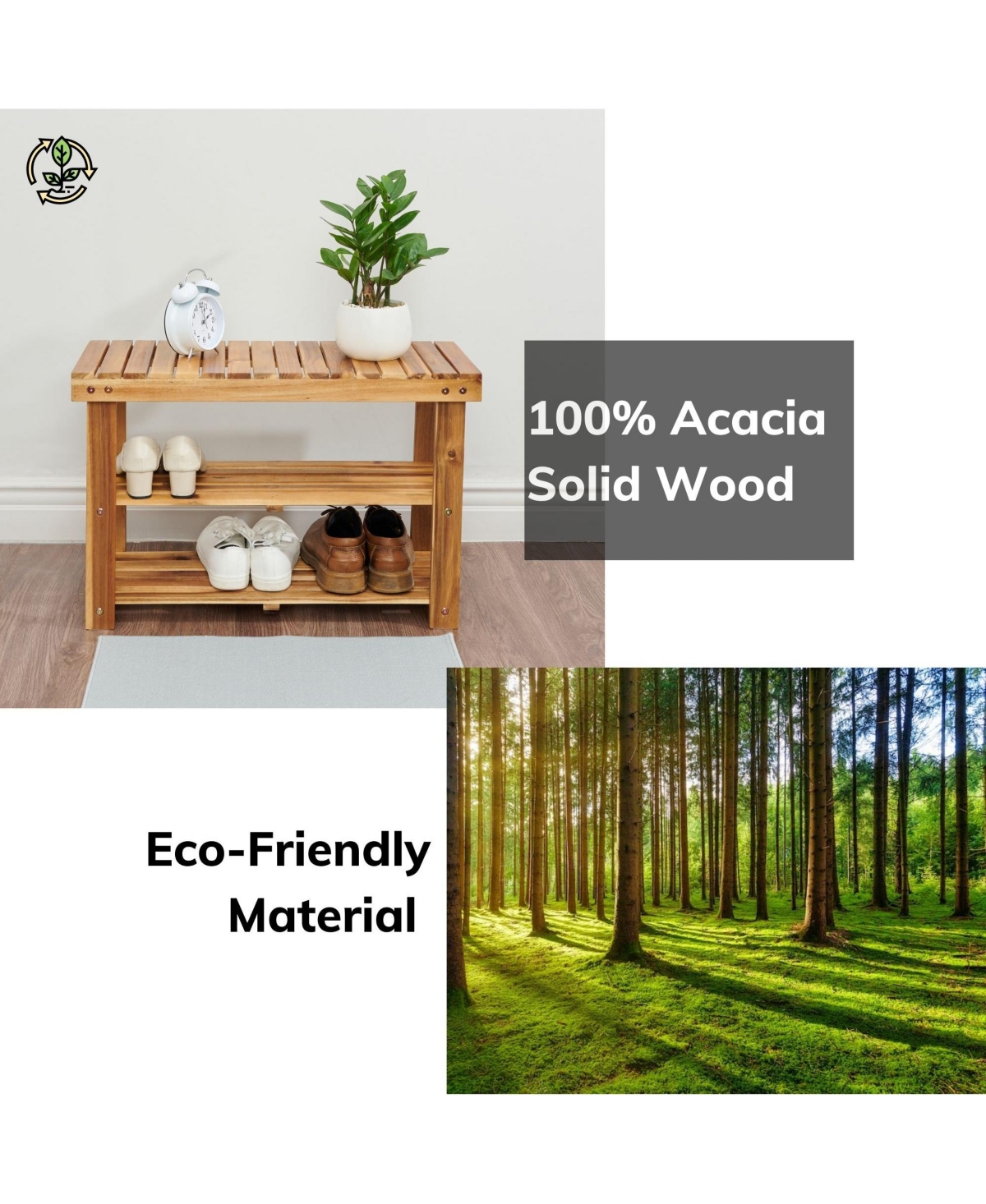 Slickblue Acacia Wood Shoe Rack Bench, 200 lbs Weight Capacity, Ideal for Entryway, Front Door, Bathroom -Color - Natural