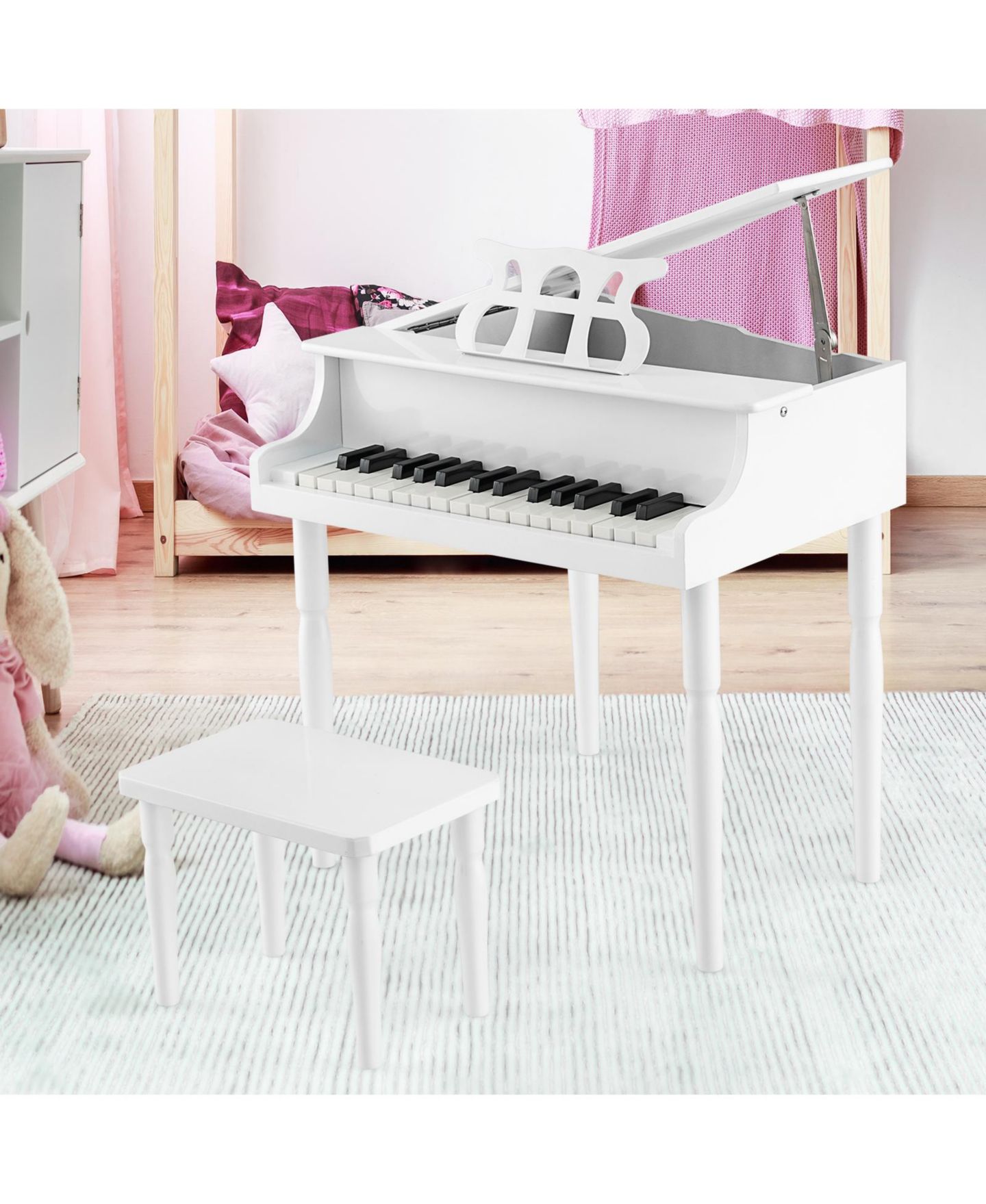 Детские игрушки HONGGE 30-Key Wood Toy Grand Piano Music Learning, 3-Piece Set, Ages 3-9 — фото 8