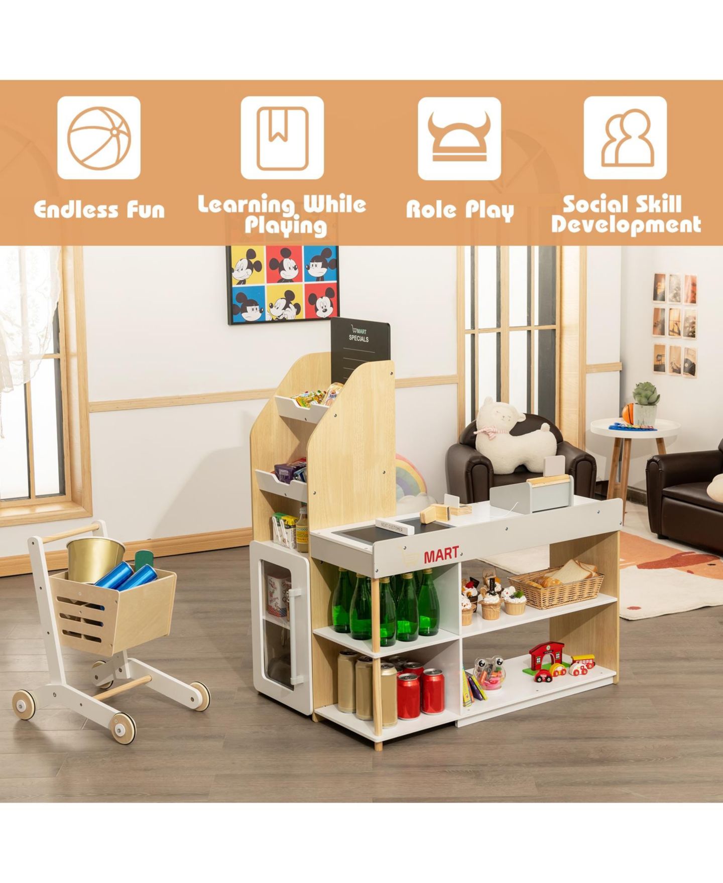 Детский игровой набор HONGGE Grocery Store Playset with Working Scanner and Register, Ages 3+ — фото 9