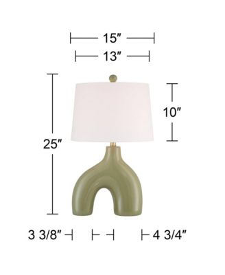 Lyrah 25" High Mid Century Modern Table Lamp Green Glaze Finish Ceramic Single White Shade Living Room Bedroom