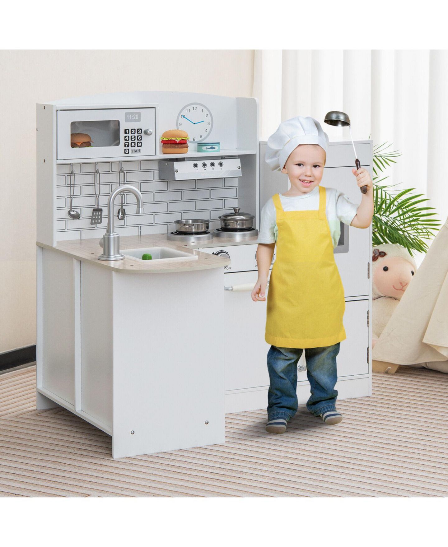 Детские игрушки HONGGE Conor Corner Kitchen Playset with Microwave and Oven Stove, 6-Piece Set, Ages 3+ — фото 3