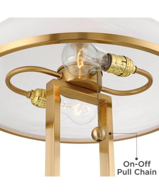 Ramses 25 1/2" High Modern Table Lamp USB Port AC Power Outlet Pull Chain Gold Metal White Alabaster Dome Shade Charging