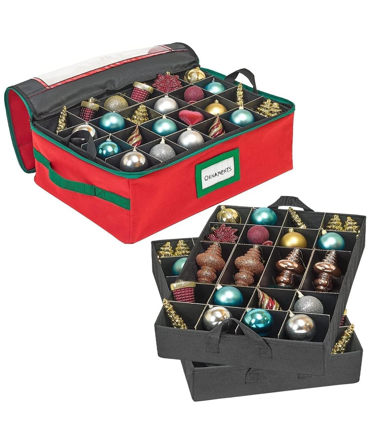 Under bed Christmas Ornament Storage Box with Dividers, 2 Individual Removable Trays Fits Up to 48-3&#x201D; - Charcoal