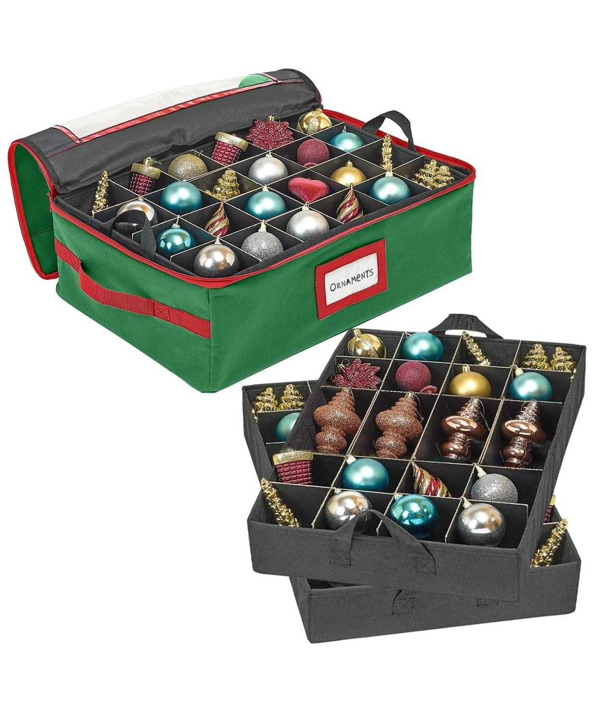 Under bed Christmas Ornament Storage Box with Dividers, 2 Individual Removable Trays Fits Up to 48-3&#x201D; - Charcoal