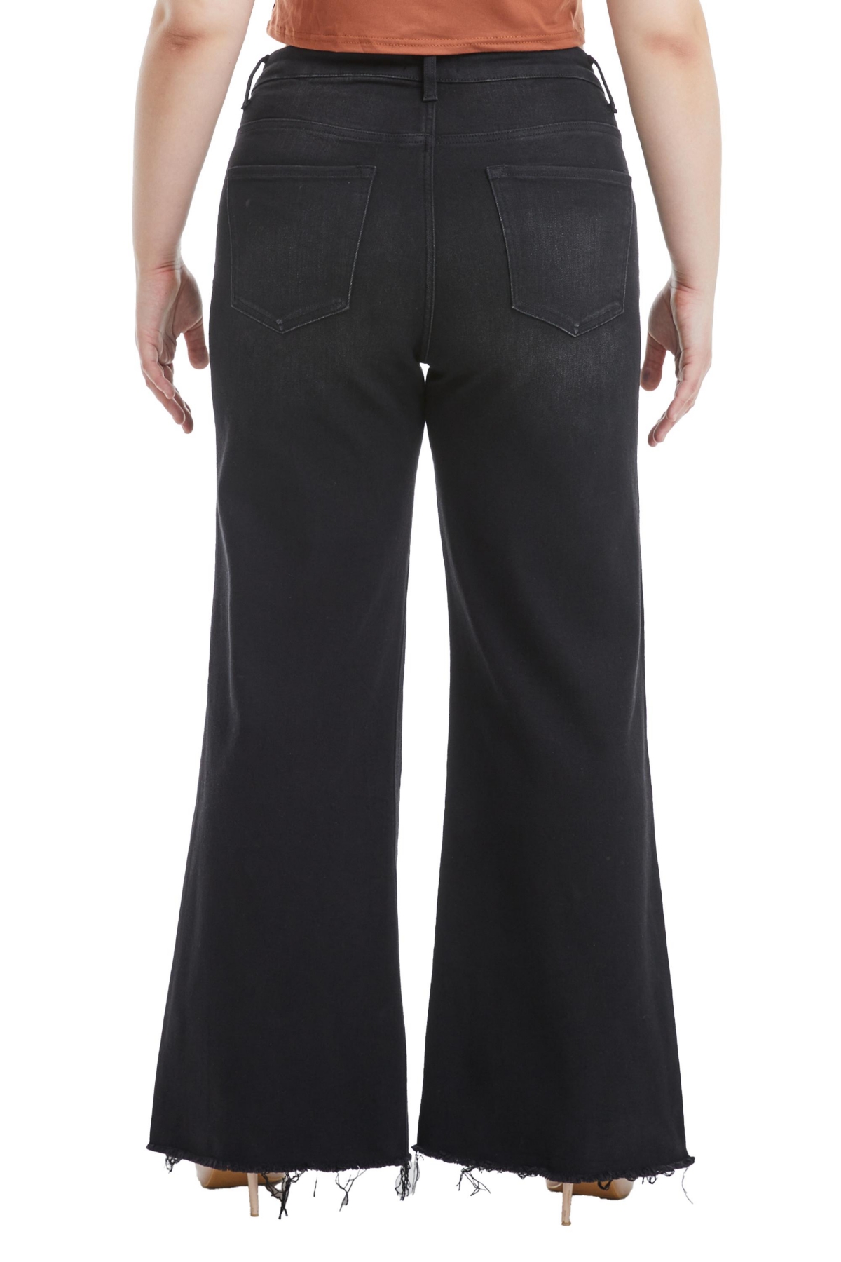 Bayeas Plus Size High Rise Wide Leg With Frayed Hem In Raven