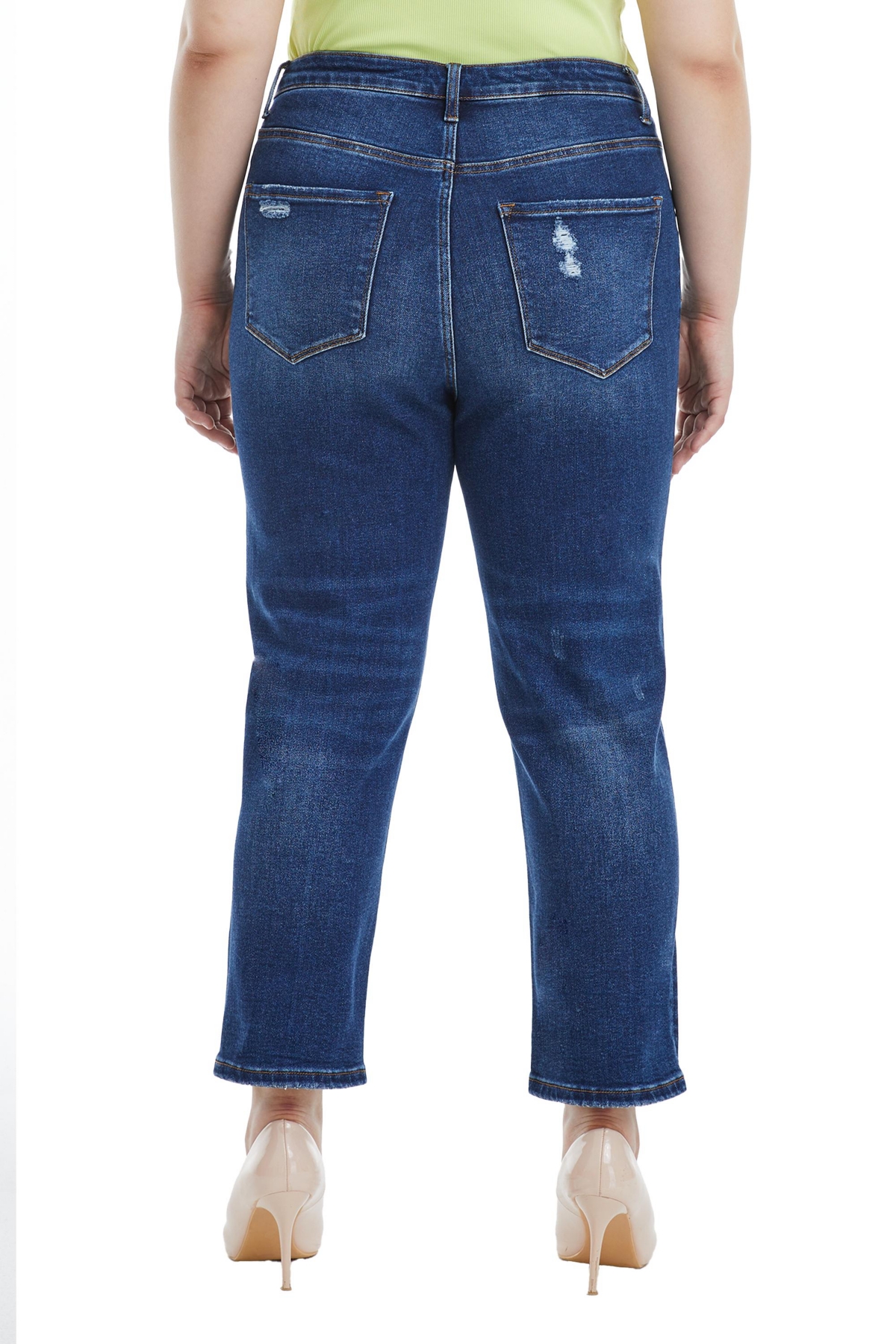 Bayeas Plus Size High Rise Loose Tapered Mom Jeans In Bluebell