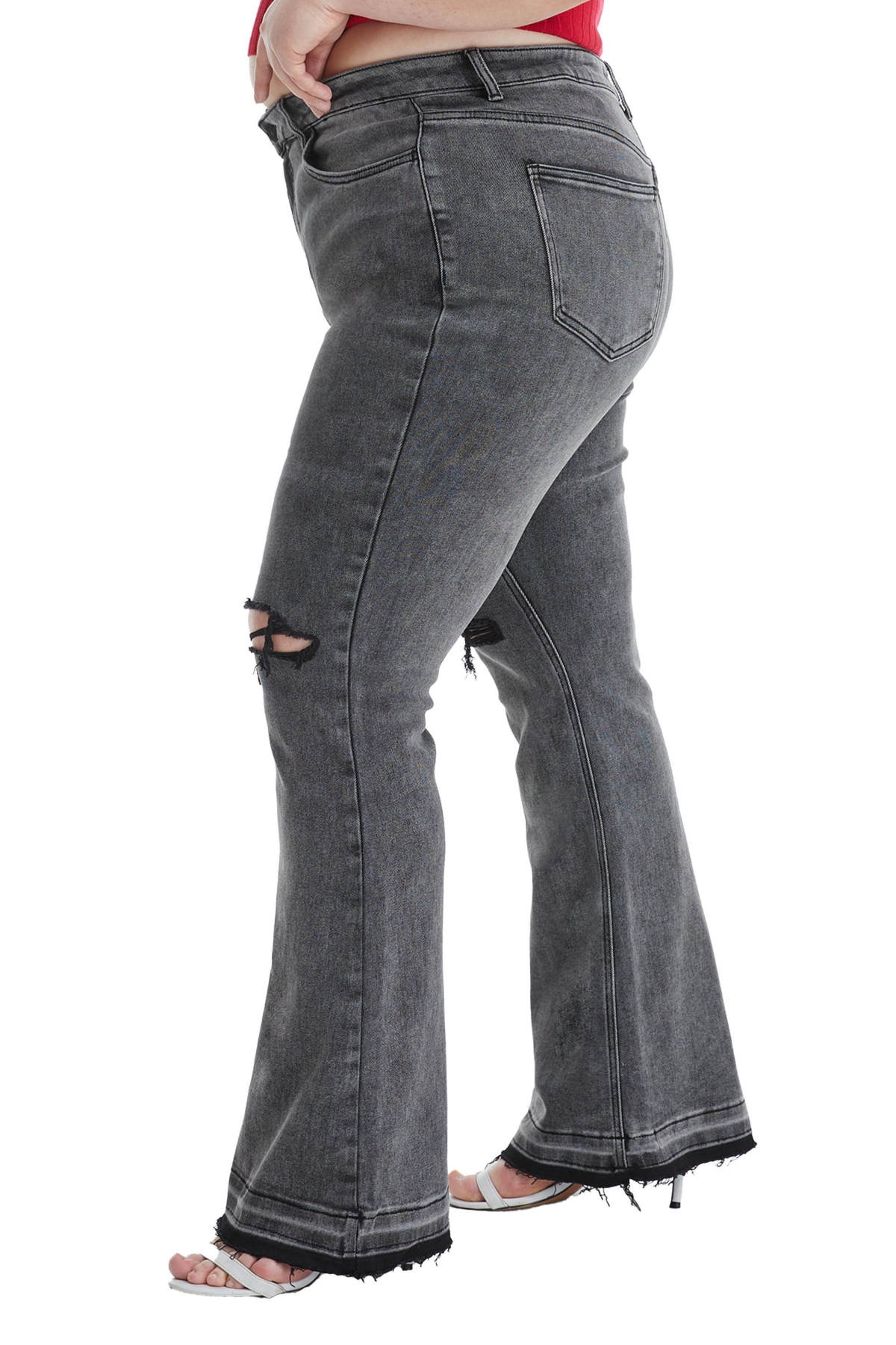 Bayeas Plus Size Lauren High Rise Flare Jeans With Raw Hem In Heather Gray