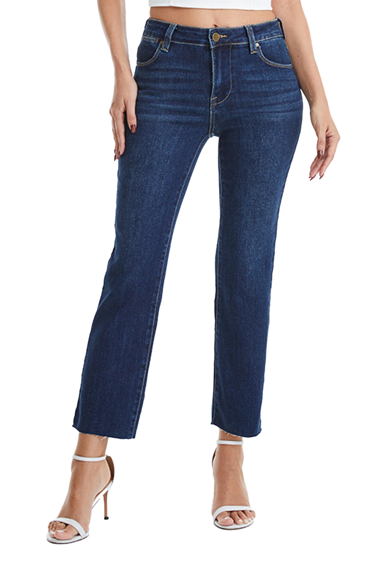 BAYEAS WOMEN'S MID RISE STRAIGHT JEANS RAW EDGE 
