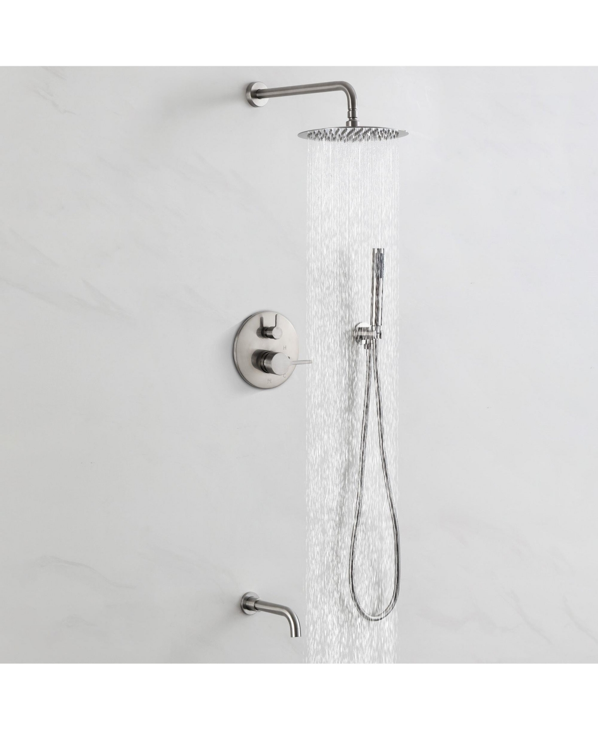 Mondawe Matte Black Three function Pressure Balance Shower Set with Round Shower Head & Valve