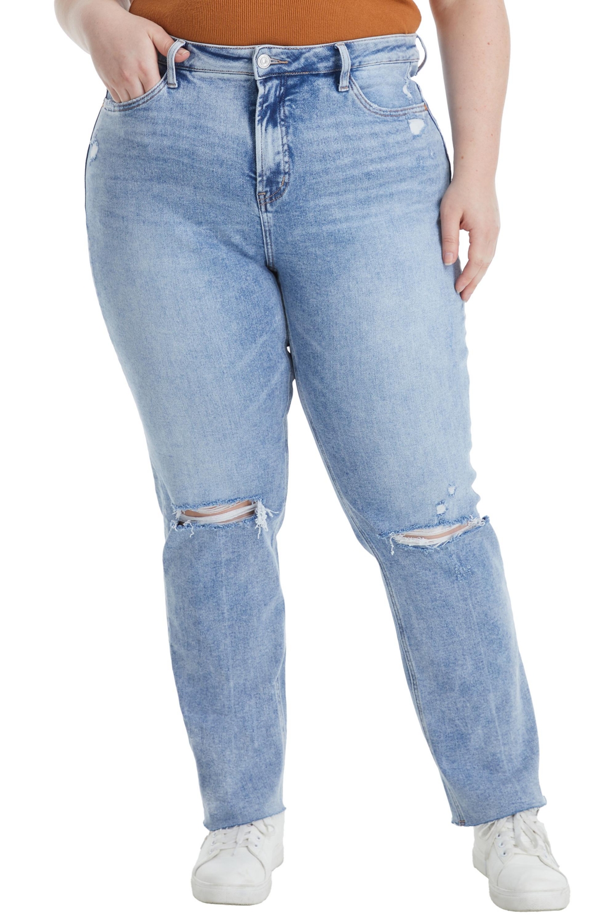 BAYEAS PLUS SIZE ALLY HIGH RISE DISTRESSED STRAIGHT JEANS 