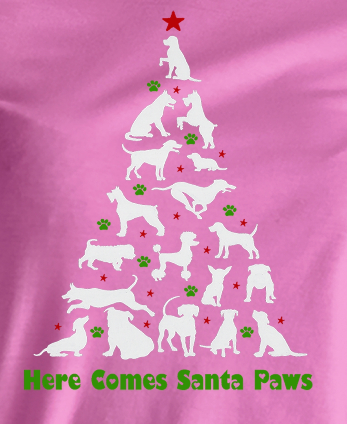 LA POP ART WOMEN'S HERE COMES SANTA PAWS WORD ART CREW NECK T-SHIRT 