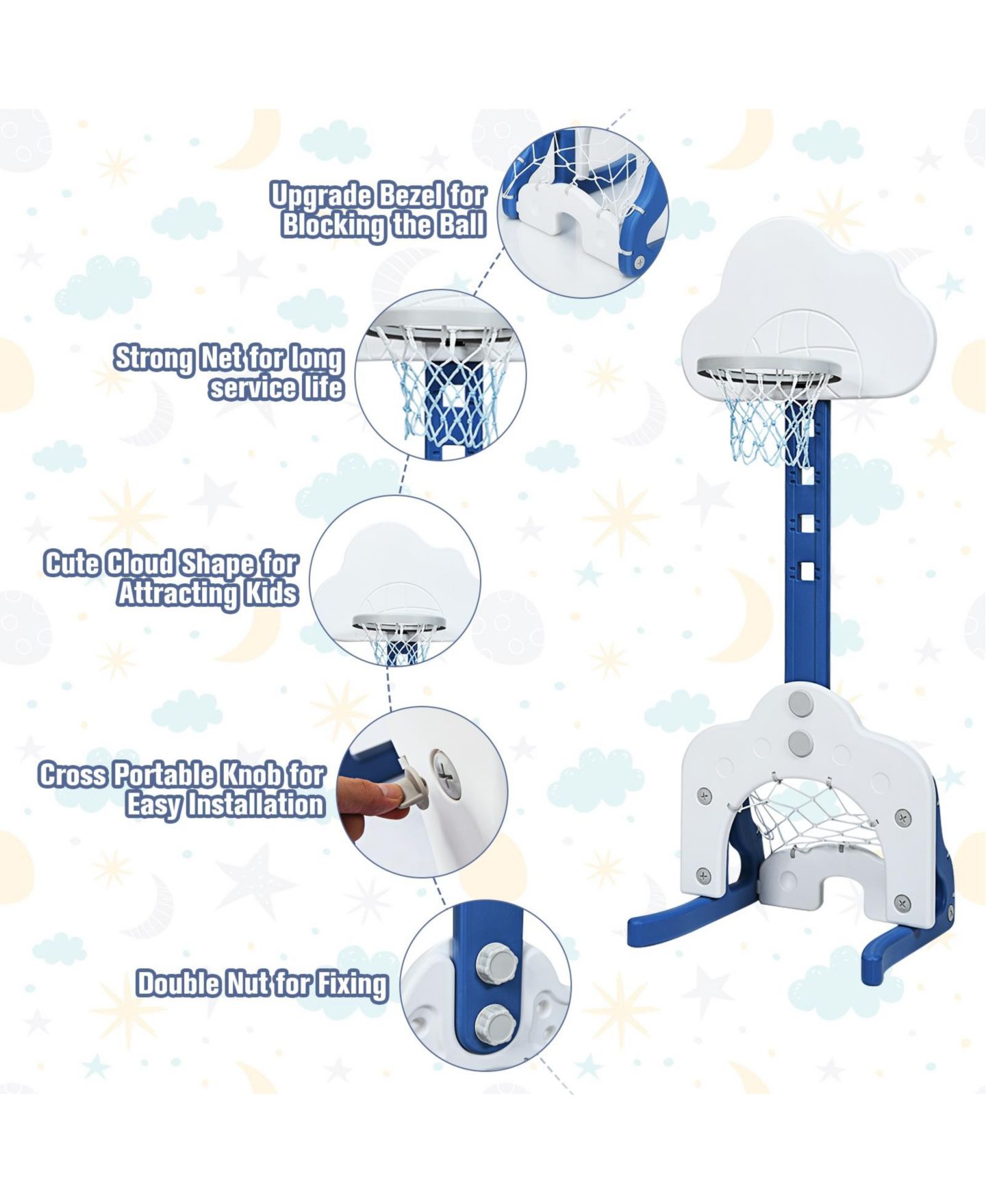 Детские игрушки HONGGE 3-in-1 Adjustable Basketball Hoop Set, Ages 3+ — фото 10