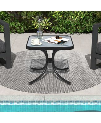 Outdoor Side Table Square Patio Table w/ Tempered Glass Top Small Coffee Table