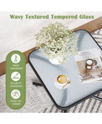 Outdoor Side Table Square Patio Table w/ Tempered Glass Top Small Coffee Table