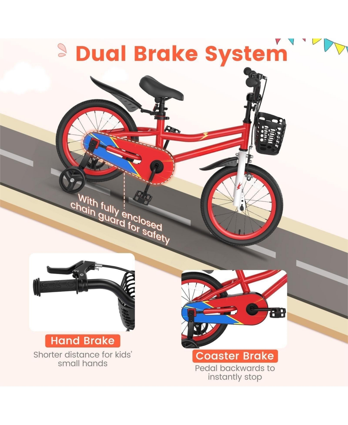 Hongge Kids Bike with Removable Training Wheels for 4-7 Years Old