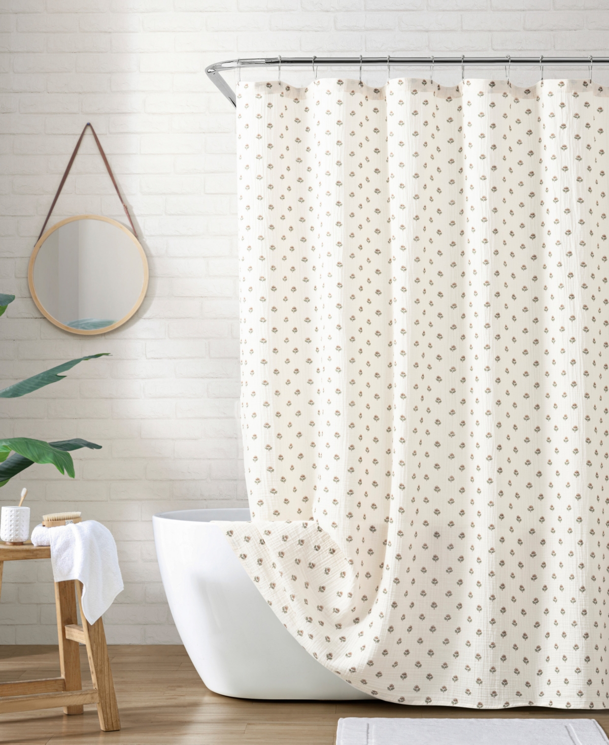 Peri Home Block Print Gauze Cotton Shower Curtain, 72" X 72" In Multi Color