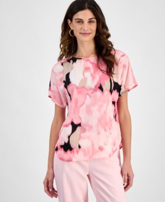 Anne Klein - Petite Printed Boat-Neck Top