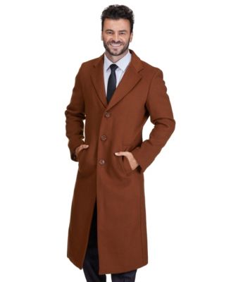 Men's Knee Length Wool Blend Three Button Long Jacket Overcoat Top Coat